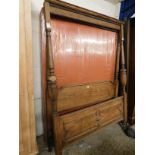 MID-20TH CENTURY OAK FRAMED FOUR POSTER BED WITH CARVED URN FINIALS