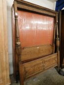 MID-20TH CENTURY OAK FRAMED FOUR POSTER BED WITH CARVED URN FINIALS