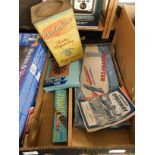 BOX CONTAINING MIXED EPHEMERA, DERBYSHIRE CONFECTIONERY TIN ETC