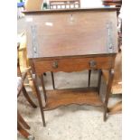 ARTS AND CRAFTS DROP FRONT LADIES BUREAU WITH FITTED INTERIOR WITH FULL WIDTH DRAWERS RAISED ON