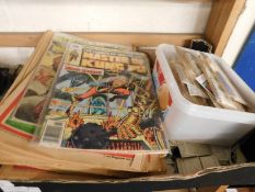 BOX CONTAINING MIXED STAMPS, BROOKE BOND TEA CARDS, COMICS ETC