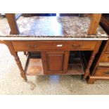 WHITE MARBLE TOP WASH STAND WITH SINGLE DRAWER AND CUPBOARD DOOR WITH OPEN SHELVES RAISED ON