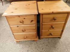 MATCHED SET OF TWO PINE THREE DRAWER BEDSIDE CHESTS
