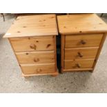 MATCHED SET OF TWO PINE THREE DRAWER BEDSIDE CHESTS