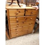 PINE FRAMED TWO OVER FOUR FULL WIDTH DRAWER CHEST WITH TURNED KNOB HANDLES