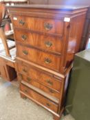 REPRODUCTION MAHOGANY SMALL PROPORTIONED CHEST ON CHEST WITH SIX DRAWERS WITH BRUSHING SLIDE