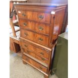 REPRODUCTION MAHOGANY SMALL PROPORTIONED CHEST ON CHEST WITH SIX DRAWERS WITH BRUSHING SLIDE