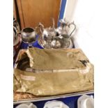 GOOD QUALITY FOUR PIECE SILVER PLATED TEA SET, TRAY ETC