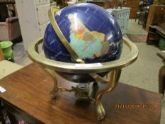 GOOD QUALITY BRASS AND AGATE INLAID TERRESTRIAL TABLE TOP GLOBE