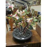 GOOD QUALITY FAUX POTTED FLOWER ARRANGEMENT IN A RESIN POT