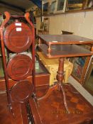 METAL CANDLE STAND WITH FLORAL DETAIL TOGETHER WITH TWO WICKER BASKETS