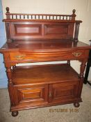 GOOD QUALITY EDWARDIAN SIDEBOARD WITH OPEN SHELF AND SINGLE DRAWER WITH TWO PANELLED CUPBOARD