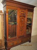 EDWARDIAN WALNUT WARDROBE WITH TWO MIRRORED DOORS WITH TWO DRAWER BASE WITH PANELLED DETAIL