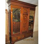 EDWARDIAN WALNUT WARDROBE WITH TWO MIRRORED DOORS WITH TWO DRAWER BASE WITH PANELLED DETAIL