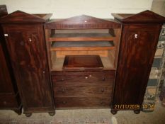 GEORGIAN MAHOGANY WARDROBE, THE CENTRE FITTED WITH TWO DOORS OVER THREE DRAWERS FLANKED EITHER