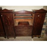 GEORGIAN MAHOGANY WARDROBE, THE CENTRE FITTED WITH TWO DOORS OVER THREE DRAWERS FLANKED EITHER