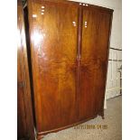 GOOD QUALITY LARGE WALNUT BOW FRONTED DOUBLE DOOR WARDROBE RAISED ON PAD FEET