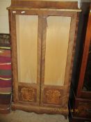 UNPOLISHED KINGWOOD DOUBLE DOOR CABINET WITH INLAID DETAIL AND PAGODA TOP (LACKING GLASS)