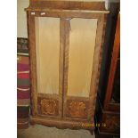 UNPOLISHED KINGWOOD DOUBLE DOOR CABINET WITH INLAID DETAIL AND PAGODA TOP (LACKING GLASS)