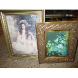 GILT FRAMED PRINT OF TWO SISTERS TOGETHER WITH ANOTHER ONE OF CATS (2)