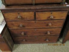 VICTORIAN STRAIGHT FRONTED TWO OVER THREE FULL WIDTH DRAWER CHEST WITH TURNED KNOB HANDLES