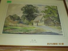 JESSIE PYM, WATERCOLOUR, COTTAGE IN A LANDSCAPE, 24 X 34CM