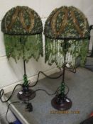 TWO MODERN BEADWORK ELECTRIC SIDE LAMPS