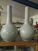 PAIR OF CELADON CRACKLE GLAZED SPILL VASES