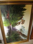 GOOD QUALITY GILT FRAMED OIL ON CANVAS OF A MOUNTAINOUS LAKE SCENE