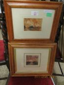 TWO MAPLE WOOD FRAMED WATERCOLOURS OF LANDSCAPE SCENES