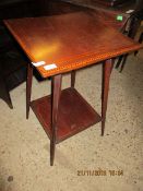 EDWARDIAN MAHOGANY AND INLAID SQUARE FORMED TWO TIER OCCASIONAL TABLE