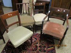 THREE 19TH CENTURY MAHOGANY FRAMED DINING CHAIRS WITH UPHOLSTERED SEAT TOGETHER WITH A FURTHER BAR