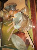 BOX CONTAINING MIXED VICTORIAN COPPER WARES TO INCLUDE SET OF PANS ETC