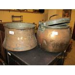 COPPER SWING HANDLED COOKING PAN TOGETHER WITH ONE OTHER (2)