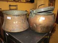 COPPER SWING HANDLED COOKING PAN TOGETHER WITH ONE OTHER (2)