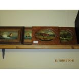 PAIR OF FRAMED SHIPPING SCENES TOGETHER WITH A FURTHER TWO SMALL OVALS OF A HORSE AND DOGS (4)