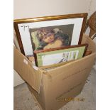 BOX OF MIXED PICTURES, PRINTS ETC