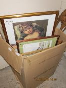 BOX OF MIXED PICTURES, PRINTS ETC