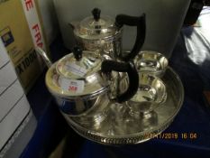 SILVER PLATED FIVE PIECE TEA SET WITH EBONISED HANDLE