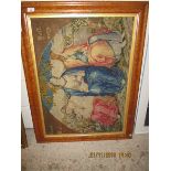 MAPLE WOOD FRAMED EMBROIDERED RELIGIOUS PICTURE