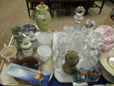 TRAY CONTAINING ORIENTAL TYPE VASE, TWO NORITAKE JUGS, WHITE GLAZED DISHES TOGETHER WITH ANOTHER