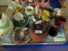 TRAY CONTAINING MIXED CHINA WARES, ORNAMENTS, TEA POT ETC