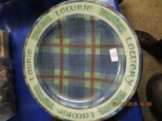 SCOTTISH TAIN POTTERY CHARGER SIGNED BY ALAN POWELL, WITH FOUR SPELLINGS OF LAURIE AND A TARTAN