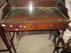 19TH CENTURY MAHOGANY WASH STAND WITH TWO DRAWERS AND TURNED LEGS