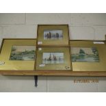 PAIR OF GILT FRAMED WATERCOLOURS OF SHIPPING SCENES TOGETHER WITH TWO FURTHER GILT FRAMED