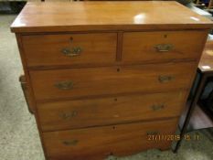 SATINWOOD TWO OVER THREE FULL WIDTH DRAWER CHEST WITH BRASS HANDLES