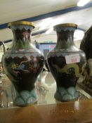 PAIR OF CLOISONNE VASES WITH POLYCHROME ENAMELLED DECORATION OF THE DRAGON CHASING THE FLAMING