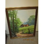 GOOD QUALITY OIL ON CANVAS OF A BARN IN A LANDSCAPE