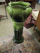 GREEN GLAZED JARDINIERE AND STAND