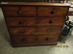19TH CENTURY MAHOGANY STRAIGHT FRONTED TWO OVER THREE FULL WIDTH DRAWER CHEST WITH TURNED KNOB